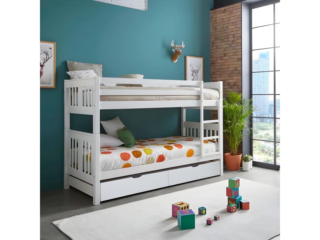 Cadre de lit avec 2 tiroirs, 90 x 190 cm, blanc