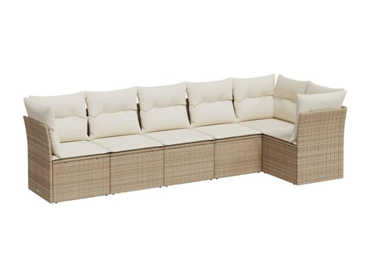 Ensemble de mobilier de jardin 6 pièces en résine tressée avec coussins, beige