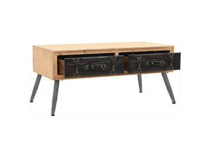 Table basse en pin clair naturel avec 2 tiroirs