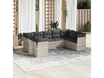 Ensemble de mobilier de jardin 9 pièces en résine tressée avec coussins, gris