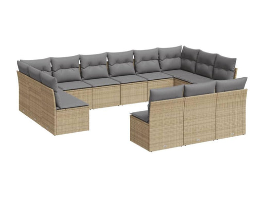Ensemble de mobilier de jardin 13 pièces en résine tressée avec coussins, beige