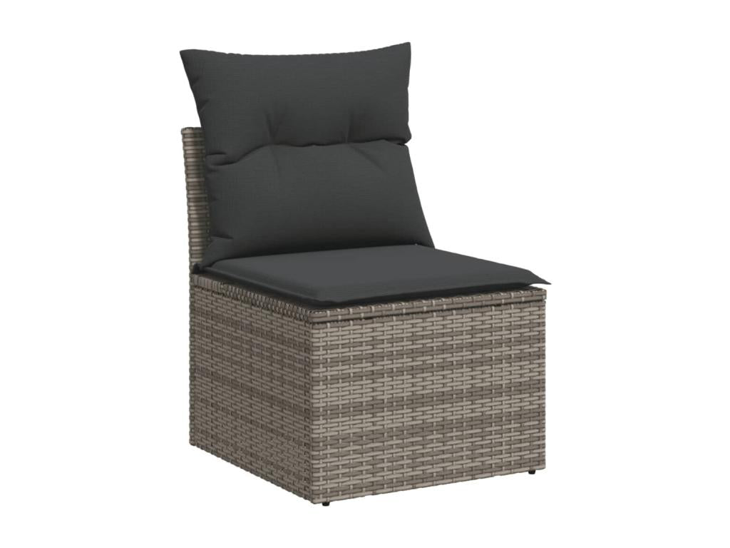 Ensemble de mobilier de jardin 7 pièces en résine tressée avec coussins, gris