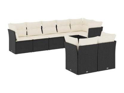 Ensemble de mobilier de jardin 8 pièces en résine tressée avec coussins, noir