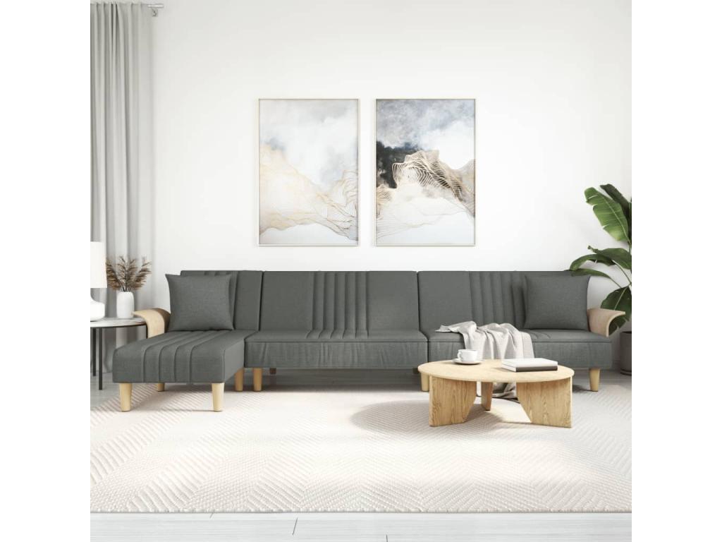 Canapé en tissu, 279 x 140 x 70 cm, gris
