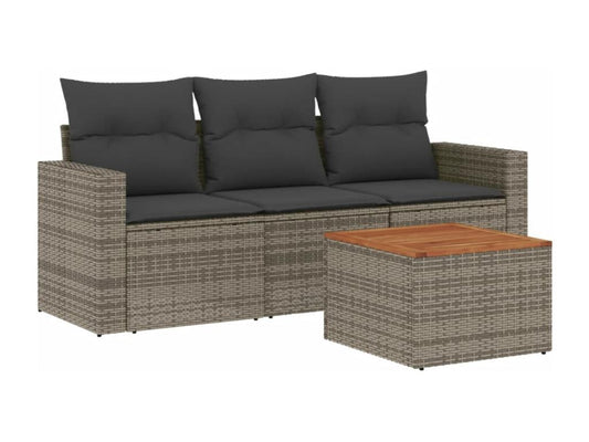 Ensemble de mobilier de jardin 4 pièces en résine tressée avec coussins, gris