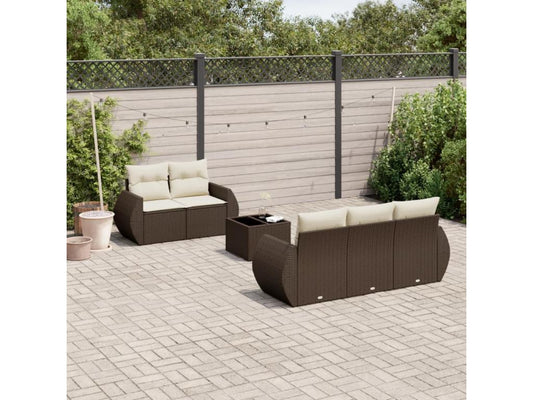 Ensemble de mobilier de jardin 6 pièces en résine tressée avec coussins, marron