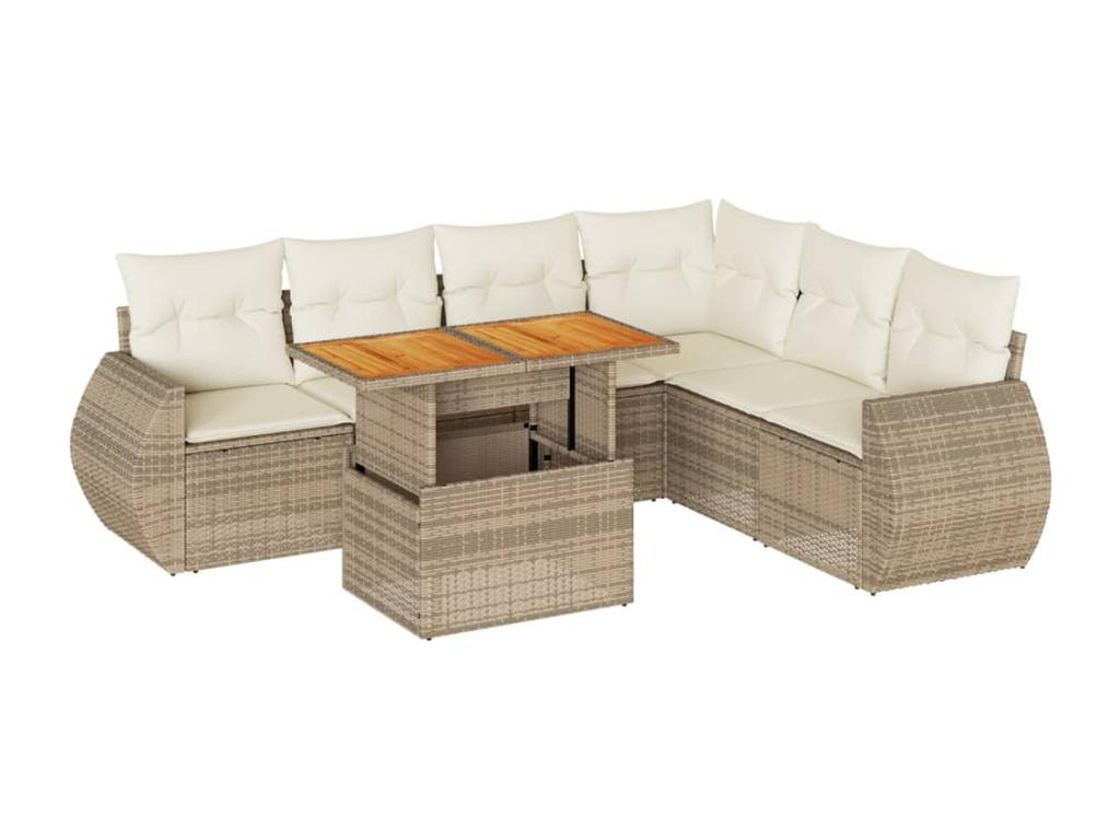 Ensemble de mobilier de jardin 7 pièces en résine tressée avec coussins, beige