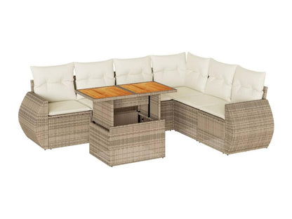 Ensemble de mobilier de jardin 7 pièces en résine tressée avec coussins, beige