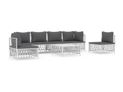 Ensemble de mobilier de jardin 7 pièces avec coussins, blanc