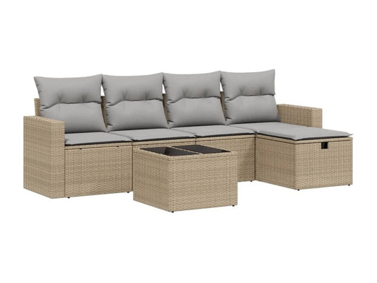 Ensemble de mobilier de jardin 6 pièces en résine tressée avec coussins, beige