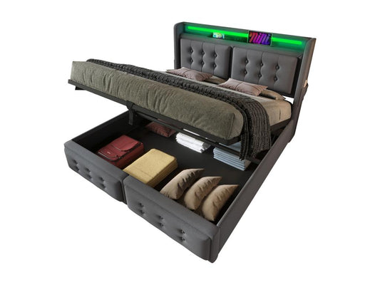 Cadre de lit en tissu, 160 x 200 cm, gris