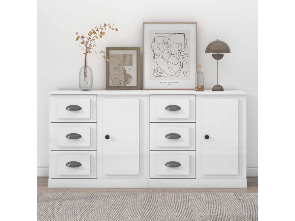 Buffet en bois d'ingénierie 2 pièces, blanc