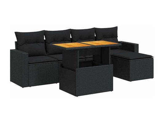 Ensemble de mobilier de jardin 6 pièces en résine tressée avec coussins, noir