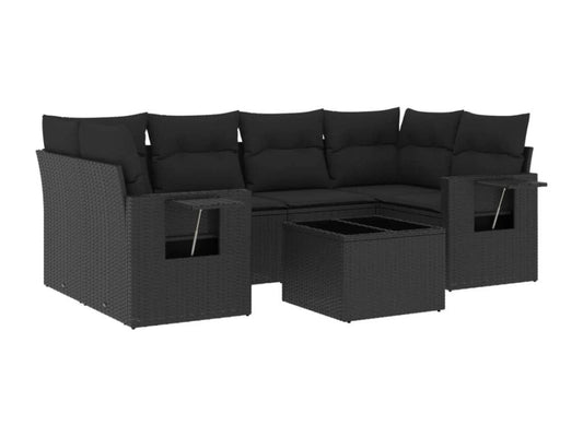 Ensemble de mobilier de jardin 7 pièces en résine tressée avec coussins, noir