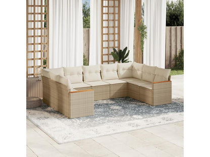 Ensemble de mobilier de jardin 9 pièces en résine tressée avec coussins, beige