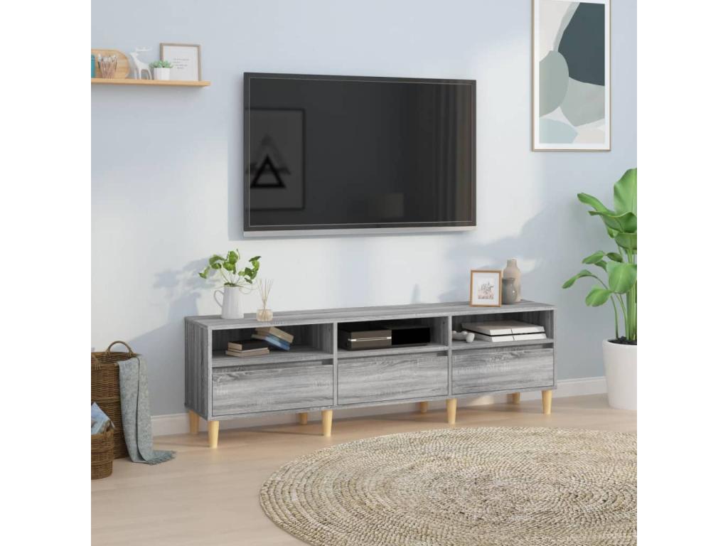 Meuble TV en bois composite, 150 x 30 x 44,5 cm, gris