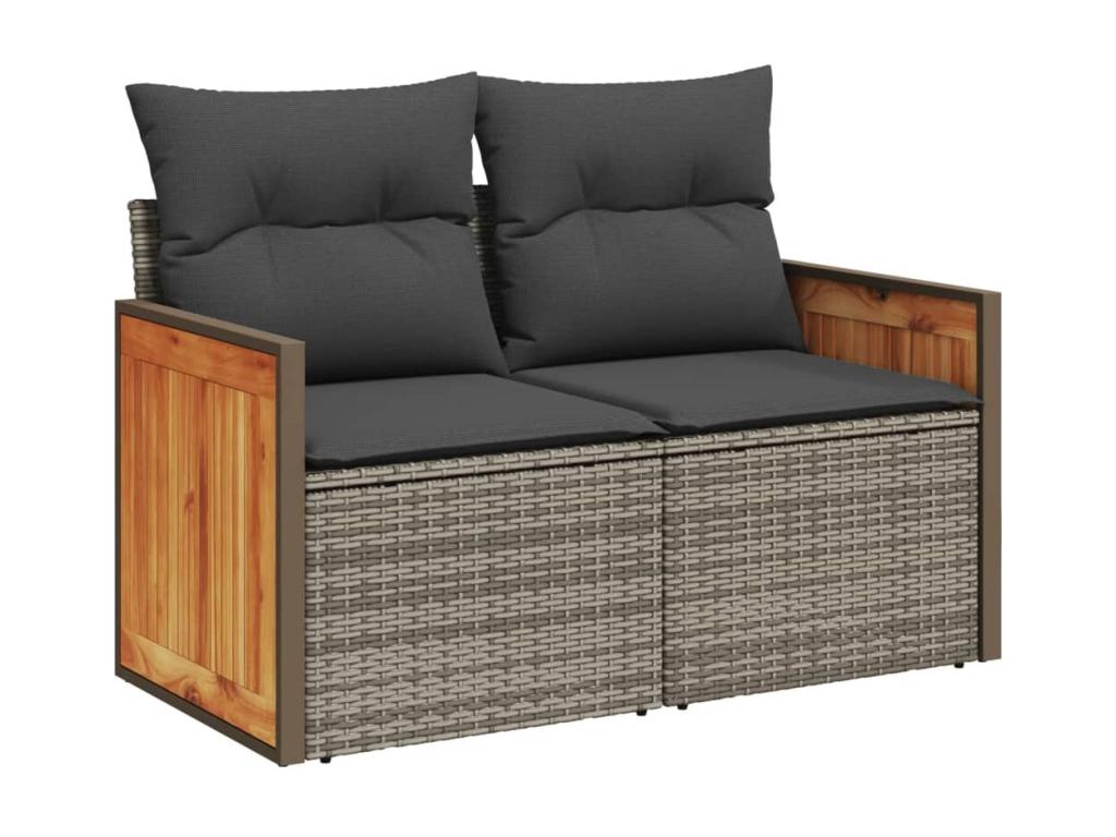 Ensemble de mobilier de jardin 6 pièces en résine tressée avec coussins, gris