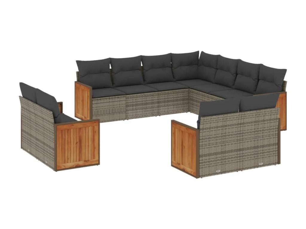 Ensemble de mobilier de jardin 11 pièces en résine tressée avec coussins, gris