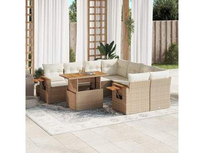 Ensemble de mobilier de jardin 9 pièces en résine tressée avec coussins, beige