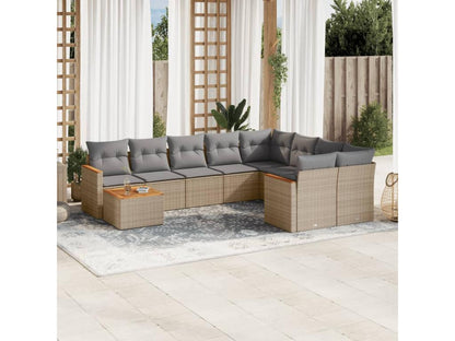 Ensemble de mobilier de jardin 10 pièces en résine tressée avec coussins, beige