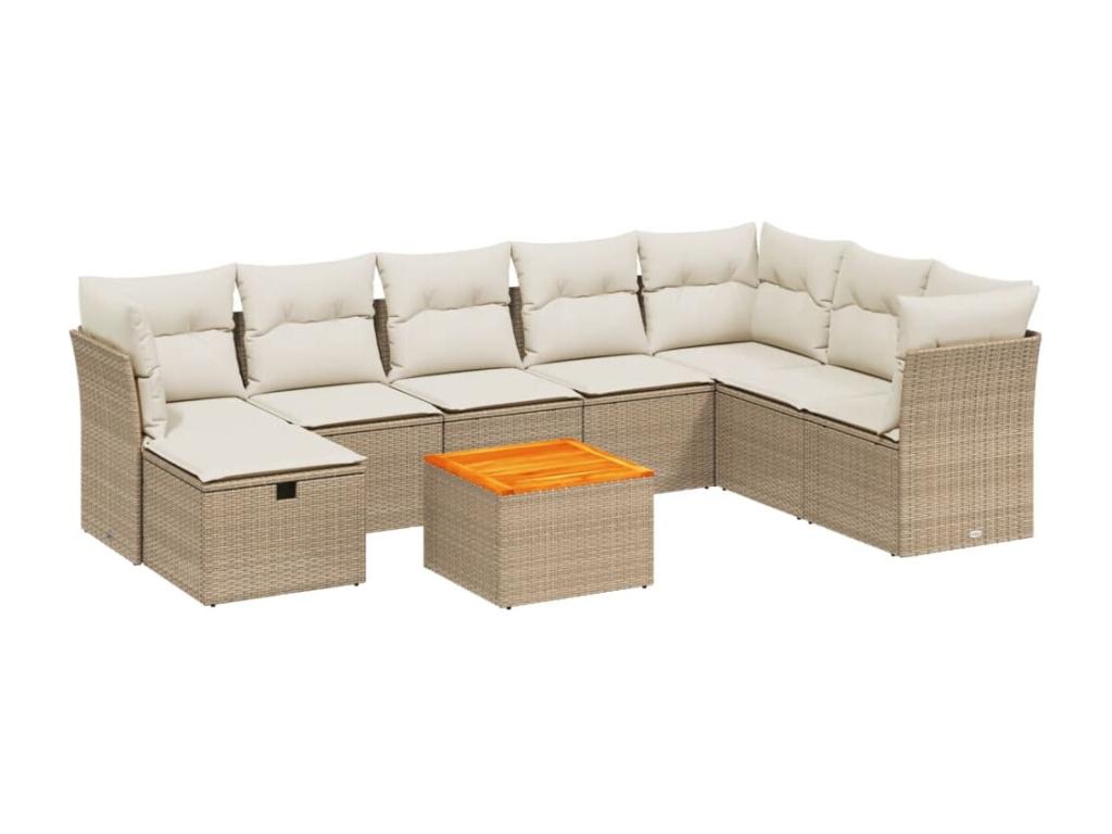 Ensemble de mobilier de jardin 9 pièces en résine tressée avec coussins, beige