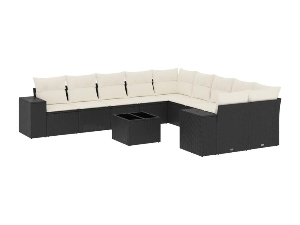 Ensemble de mobilier de jardin 11 pièces en résine tressée avec coussins, noir