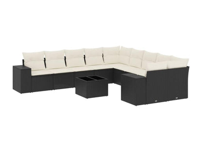 Ensemble de mobilier de jardin 11 pièces en résine tressée avec coussins, noir