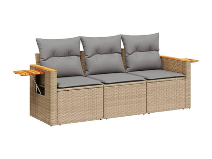 Ensemble de mobilier de jardin 3 pièces en résine tressée avec coussins, beige