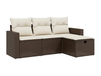 Ensemble de mobilier de jardin 4 pièces en résine tressée avec coussins, marron