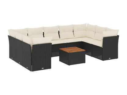 Ensemble de mobilier de jardin 10 pièces en résine tressée avec coussins, noir