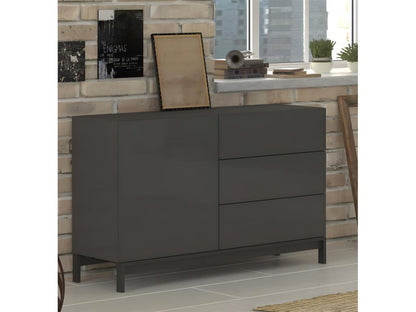 Buffet 1 porte avec 3 tiroirs, 110 x 40 cm, gris