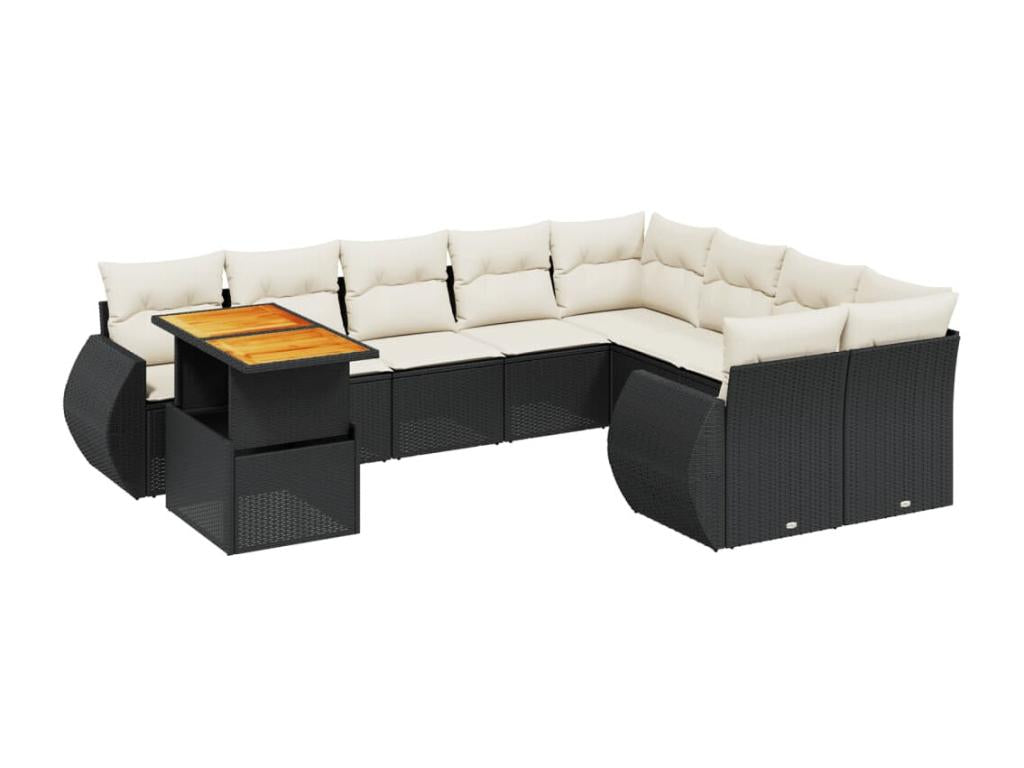 Ensemble de mobilier de jardin 10 pièces en résine tressée avec coussins, noir