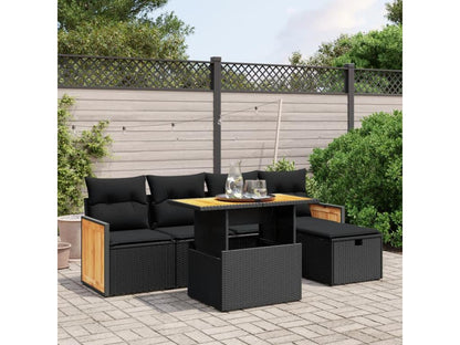 Ensemble de mobilier de jardin 6 pièces en résine tressée avec coussins, noir