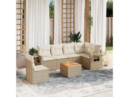 Ensemble de mobilier de jardin 7 pièces en résine tressée avec coussins, beige