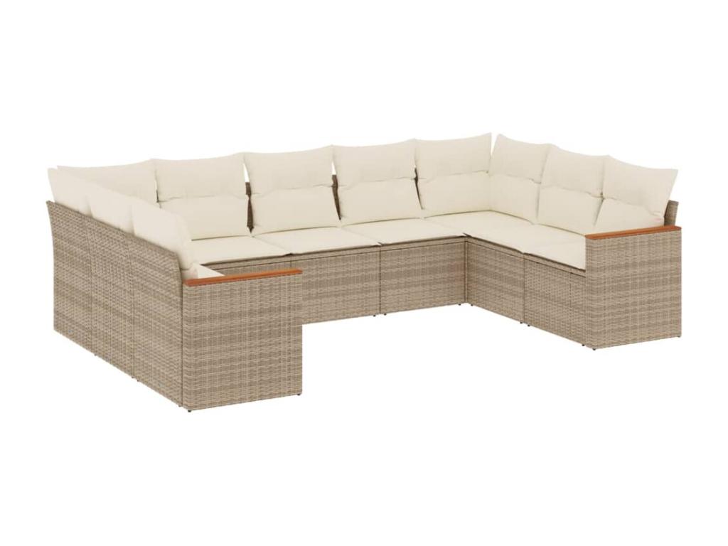 Ensemble de mobilier de jardin 9 pièces en résine tressée avec coussins, beige