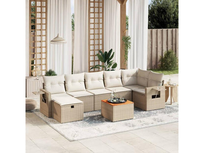 Ensemble de mobilier de jardin 8 pièces en résine tressée avec coussins, beige
