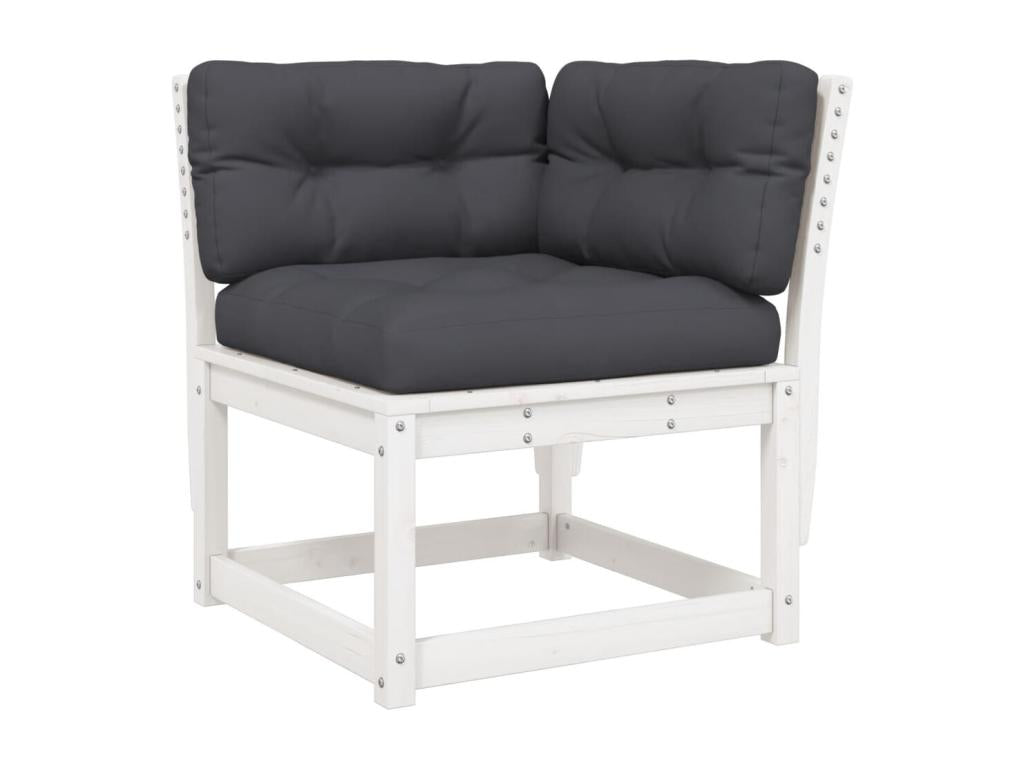 Ensemble de mobilier de jardin 8 pièces en pin avec coussins, blanc