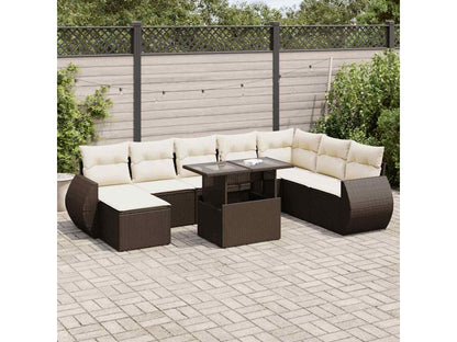 Ensemble de mobilier de jardin 9 pièces en résine tressée avec coussins, marron