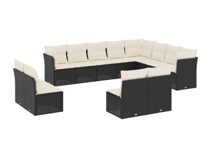 Ensemble de mobilier de jardin 12 pièces en résine tressée avec coussins, noir