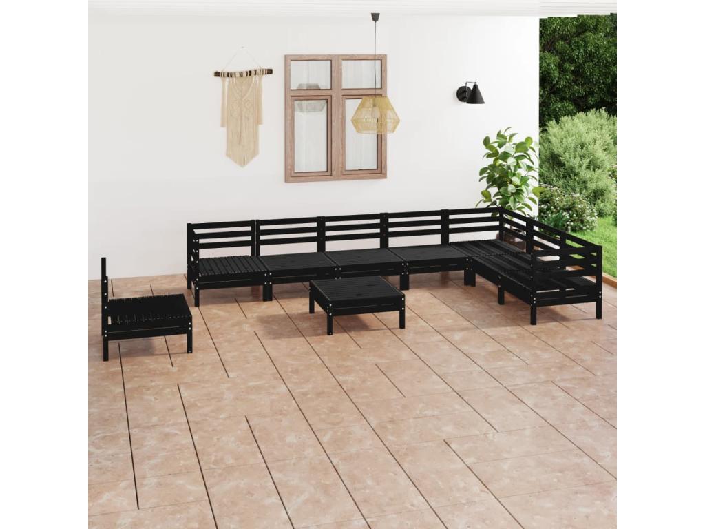 Ensemble de mobilier de jardin 9 pièces en pin noir