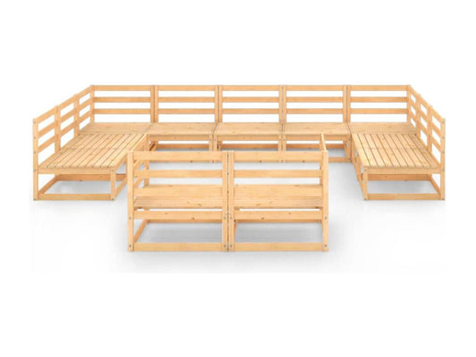 Ensemble de mobilier de jardin en pin brun, 11 pièces