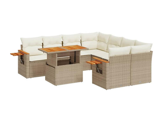 Ensemble de mobilier de jardin 9 pièces en résine tressée avec coussins, beige