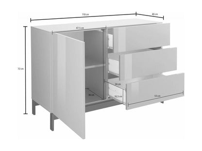 Buffet 1 porte avec 3 tiroirs, 110 x 40 cm, blanc
