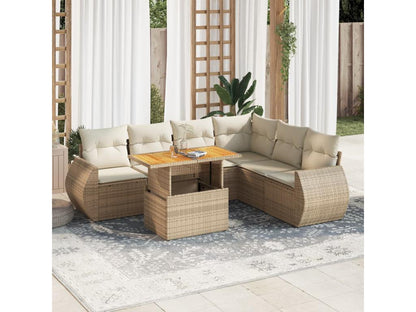 Ensemble de mobilier de jardin 7 pièces en résine tressée avec coussins, beige