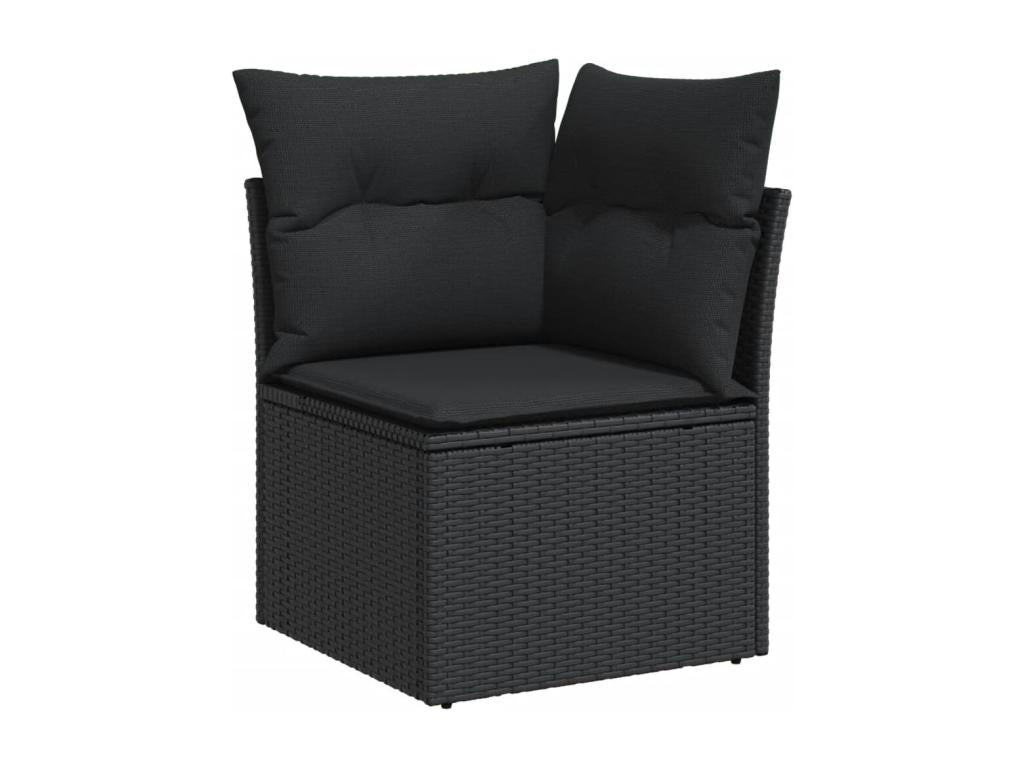 Ensemble de mobilier de jardin 7 pièces en résine tressée avec coussins, noir