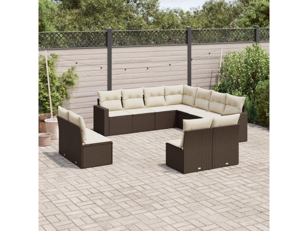 Ensemble de mobilier de jardin en résine tressée 11 pièces, marron