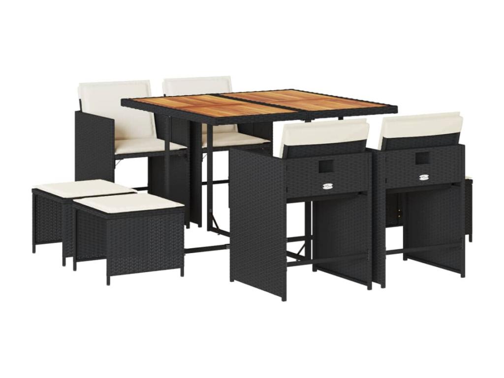 Ensemble de 9 pièces en résine tressée, noir