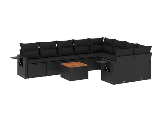 Ensemble de mobilier de jardin 10 pièces en résine tressée avec coussins, noir