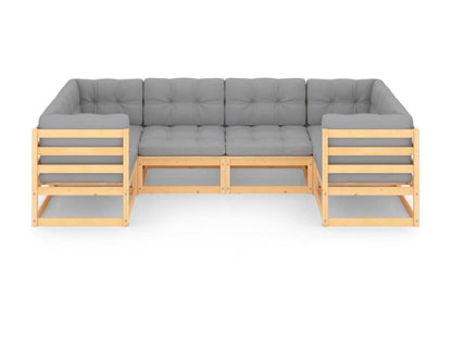 Ensemble de mobilier de jardin 6 pièces en pin clair avec coussins, couleur naturelle claire