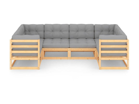 Ensemble de mobilier de jardin 6 pièces en pin clair avec coussins, couleur naturelle claire